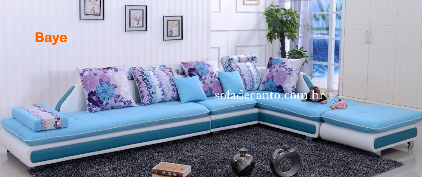 sofá canto azul - Combinação Ideal